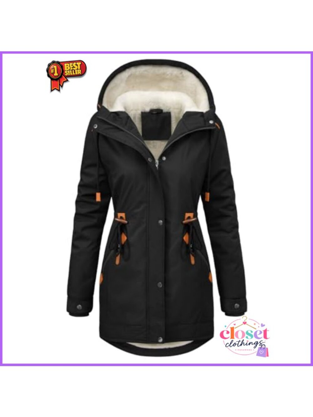 Womens Winter Parka Fleece Lined Coat Hooded Zip Up Warm